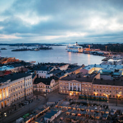 An aerial view of Helsinki city center.